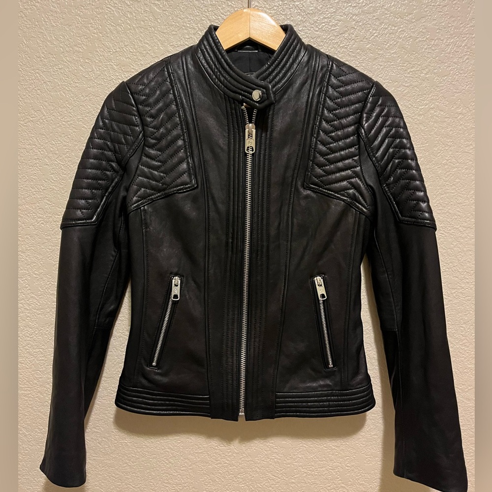 NWOT Michael Kors Black 100% Leather Quilted Moto Jacket
